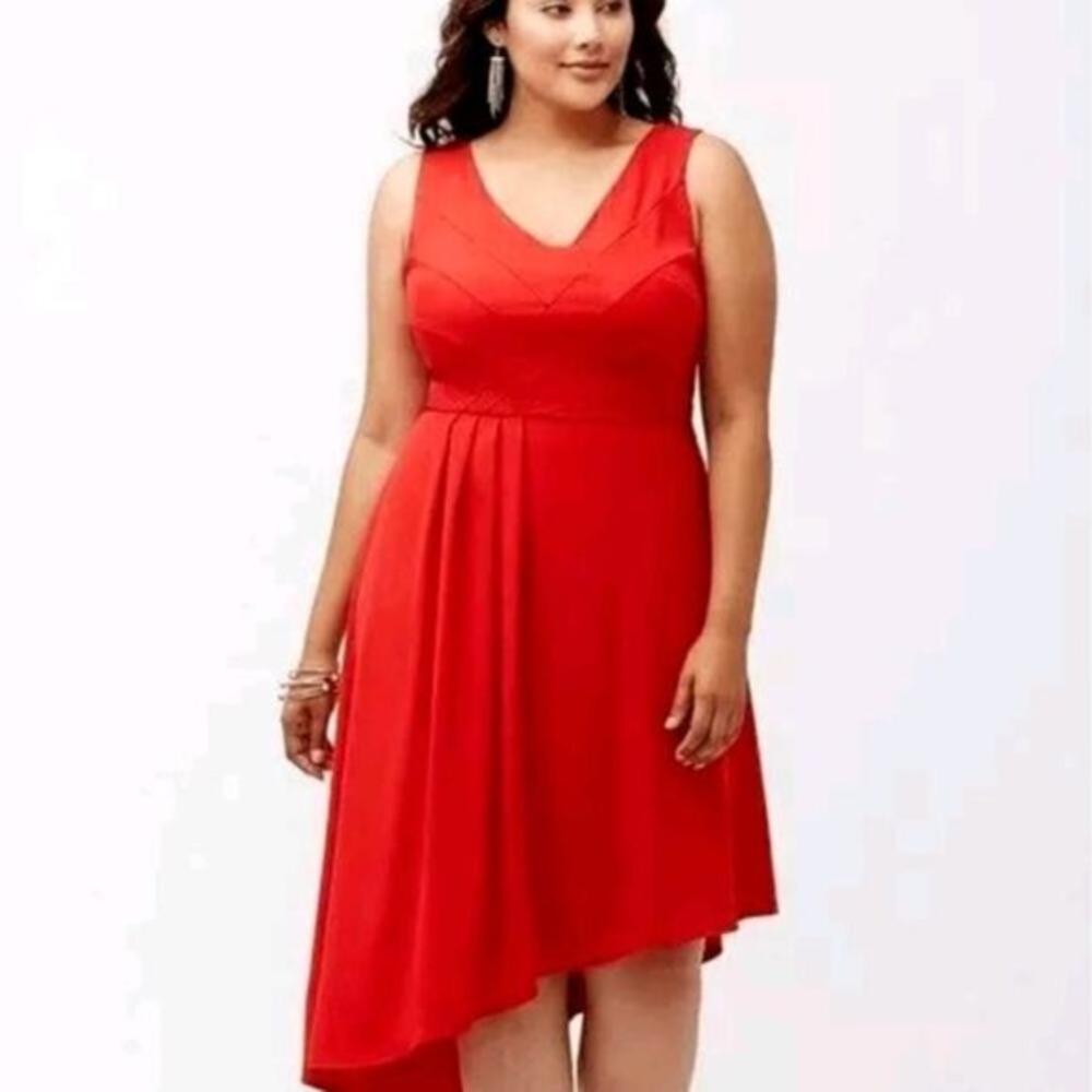 Lane Bryant Lady in Red V-Neck Pleated High-Low Cocktail Dress Plus Size 22 New‎